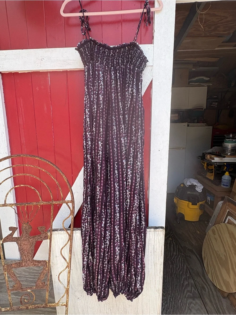Free People Burgundy Floral Pantsuit with Tie Straps